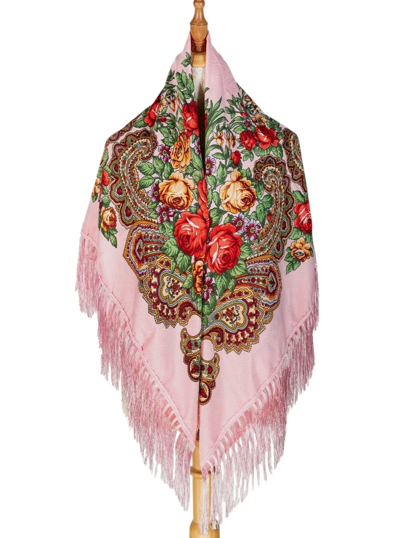 Bidani Blush Folk Shawl – Floral Pattern